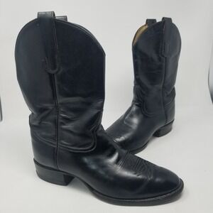 Tony Lama Black Leather Western Roper BOOTS Mens Style 2801 Sz 9 EE WIDE